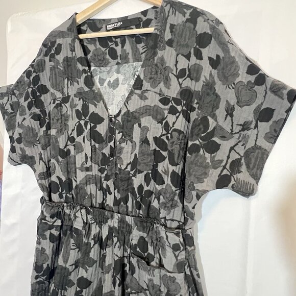 BIMBA Y LOLA WIDE LEG JUMPSUIT Large Size Gray Short Sleeves Elastic Waist Vneck - Picture 13 of 16